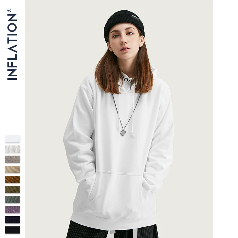Koop INFLATIE FW 2019 Dropped Schouders Mannen Hoodies In Pure Kleur Mannen Basic Oversized Mannen Hoodies Herfst Winter Paar Hoodies 9689W