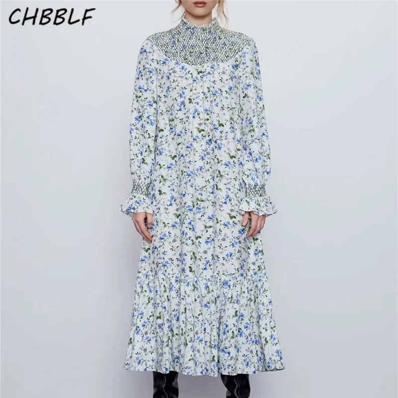 Женское прямое платье миди с цветочным принтом CHBBLF повседневное стильное до