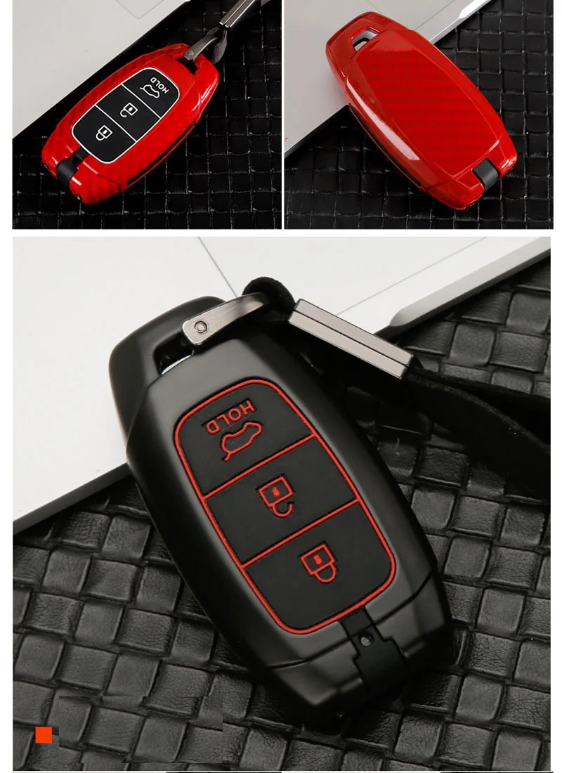 Carbon Fiber alloy Car Key Case For Hyundai i30 Ix35 KONA Encino Solaris Azera Grandeur Ig Accent Santa Fe Palisade 2017 2018
