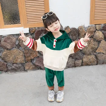 

Toddler Kids Clothing Set Girl Boy Fleece Warm Hooded Sweatshirt Long Pants Outfits Set Fashion Autumn Winter Custom Any Logo