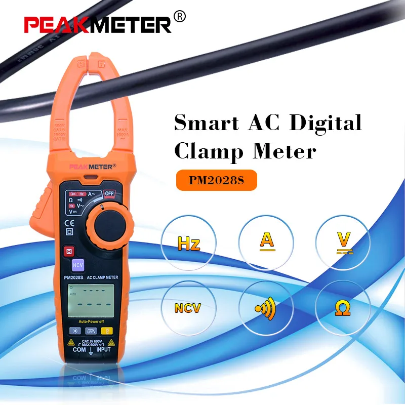 PEAKMETER PM2028S 6000 отсчетов цифровой клещи мультиметр частотное сопротивление LPF бесконтактная непрерывность электрического напряжения автоматический