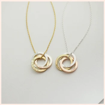 StrollGirl 925 Sterling Silver Pendant Necklace Personalized Customized Words&Date 3 circle clasped Necklace Jewelry for Women .