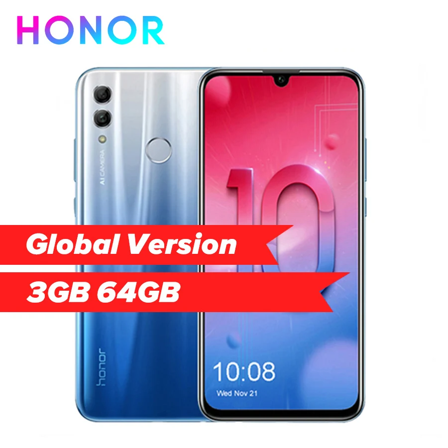 Honor 10 Lite 4G Android 9 0 6 21 &quotFHD 2340X1080 двойной шрифт задняя камера 24MP 3 Гб 64 отпечаток