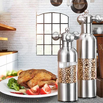 

Manual Salt Pepper Mill Grinder Stainless Steel Faucet Valve Shape Grinder Spice Sauce Grinder Silver Hand Driven Pepper Mill-35