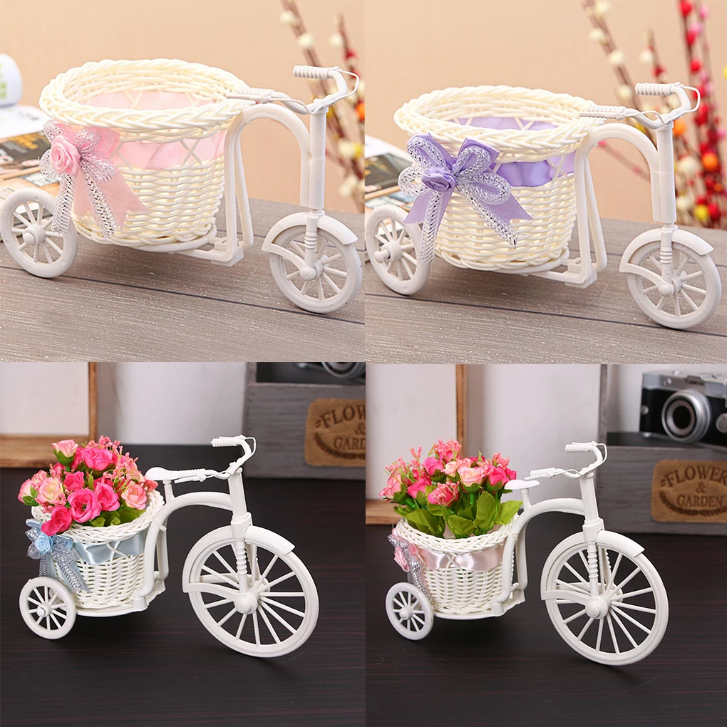 1* flower basket storage container white tricycle bicycle design 13*20cm for wedding party