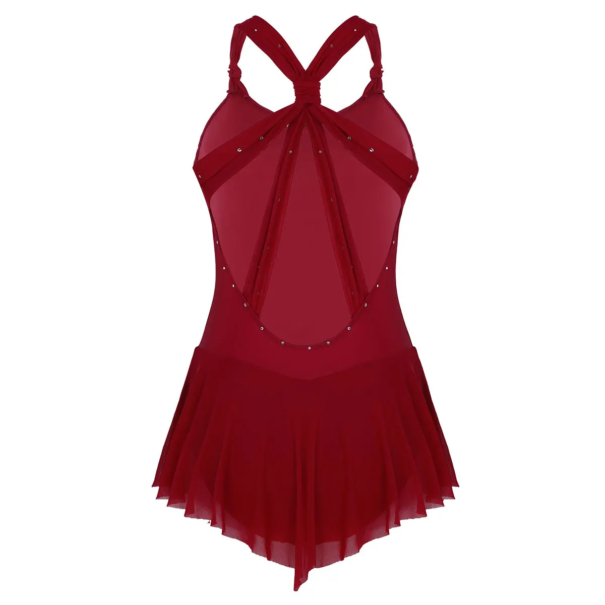 Женский балетный костюм без рукавов с перекрещивающимися на спине блестящими