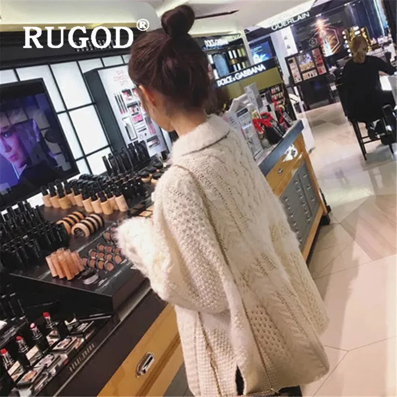 RUGOD, новинка, зимний теплый пуловер, женский свитер с круглым вырезом, толстый вязаный пуловер, Модный женский элегантный повседневный мягкий свитер, топы