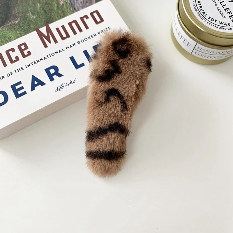 New Fashion Winter New Hair Clips For Women Girls Imitation Rabbit Fur Leopard Waterdrop Hairpins Hair Clips Girls Hair Jewelry