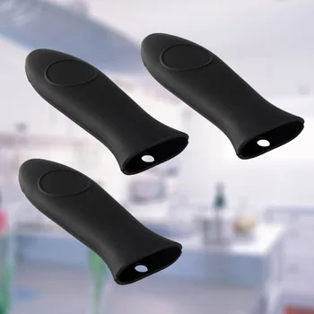 

3 Pcs Silicone Pot Handle Cover Thicken Anti-slip Heat Resistant Fry Pan Sleeve Grip Handle Cover (Black)