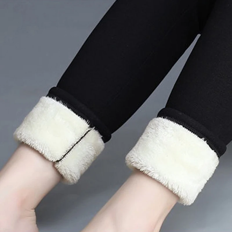 Winter Fleece Lined Leggings Women High Waist Velvet Keep Warm Pants Solid Comfortable Stretchy Thermal Tights Plus Size Leggins