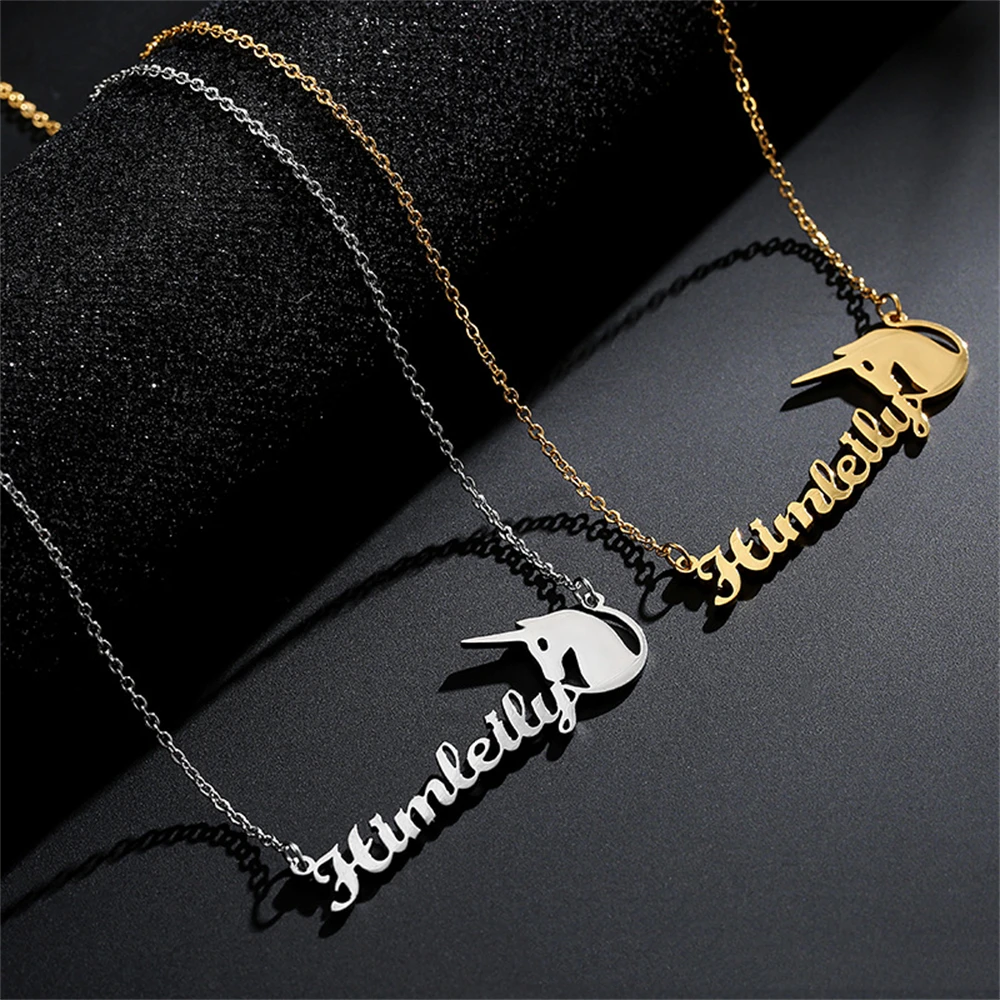 Fils Custom Animals Horse Name Necklaces Jewelry Stainless Steel Personalized Gold Nameplate Customized BFF Gift Collar de mujer le pere la mere le fils