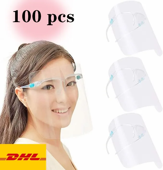 

US Hot Sale 100pcs PET Clear Face Shield With Glass Holder Teacher School Safety Hairdressing Protective Mask Clear Facial Cover