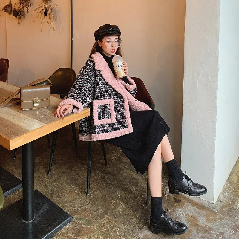 

Photo Shoot Short Lambs Wool Coat 2019 Winter New Style Korean-style Thick Fold-down Collar Graceful Large Pocket Overcoat