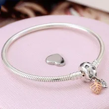 Браслет-цепочка со змеиным узором в виде листьев розы, подходит для 925 пробы, серебряный браслет, украшение из бисера, ювелирные изделия в европейском стиле