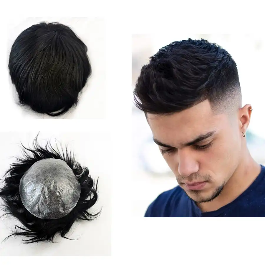 フル皮膚かつら男織りヘア単位黒メンズ男性かつらフロントヘアライン人毛かつら手縛らスーパーを薄皮メンズかつら Blend Wigs Aliexpress