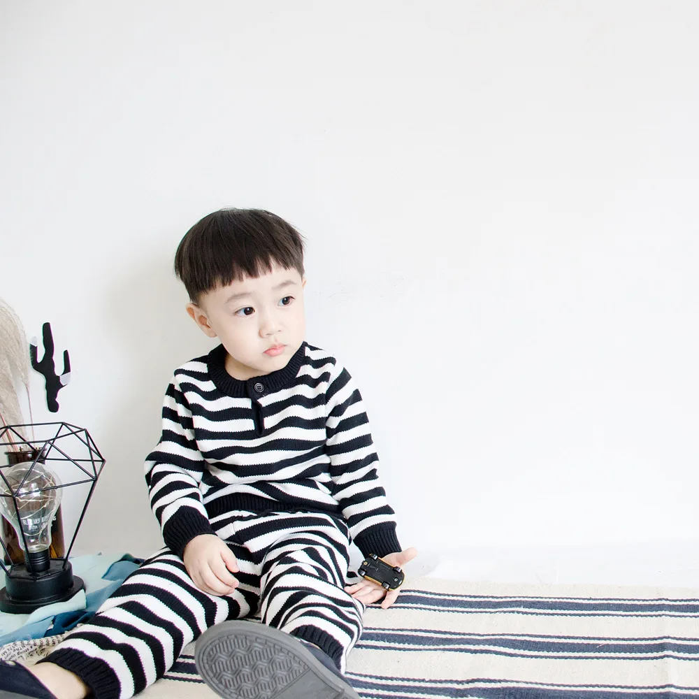 Virgilkids/Детский свитер в Корейском стиле; свитер в черно-белую полоску