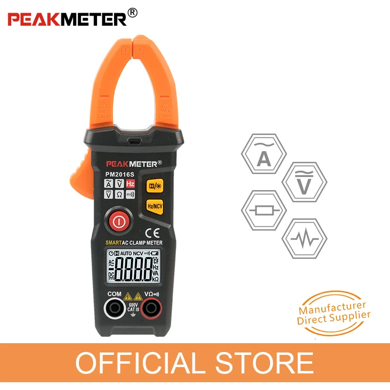 PEAKMETER Mini Smart Digital AC Clamp Meter Multimeter With Resistance Frequency Data Hold NCV Tester PM2016S