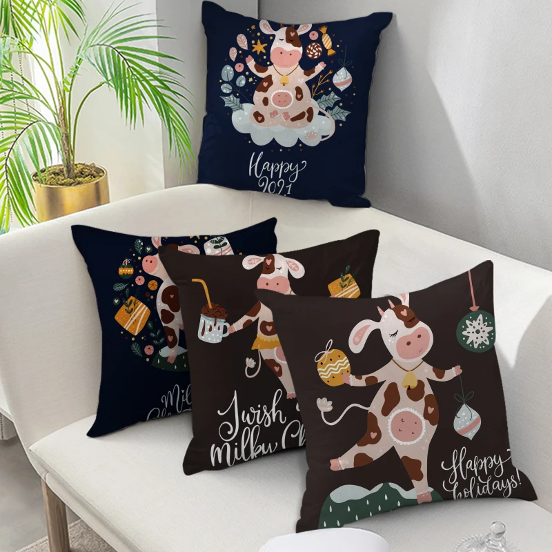 

Nanacoba Cute Cow Print Pillow Case Christmas Ornaments Decorations for Home Throw Pillow Sofa Bed Car Pillowcases Customize