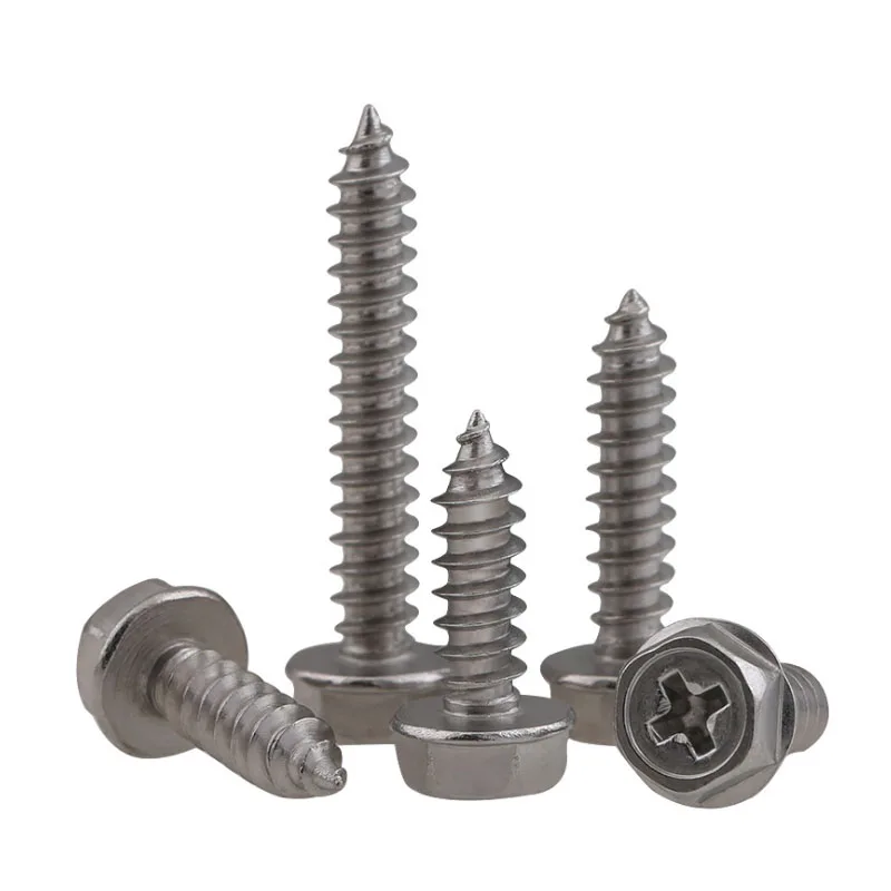 

GuHua Stainless Steel Cross External Hex Flange Self Tapping Screw with pad Hexagon Head with Collar Tapping Screws M3-M6 10pcs
