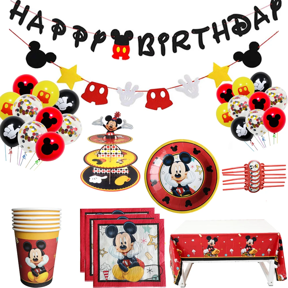 

Disney Mickey Mouse Cartoon Theme Disposable Tableware Birthday Party Decorations Supplies Paper Cups Plates Napkin Baby Shower