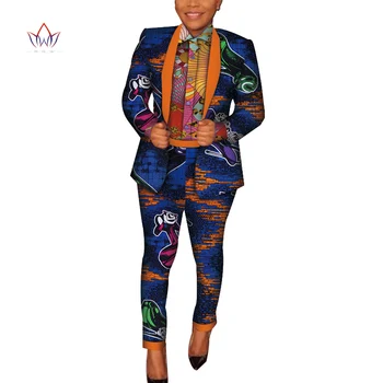 

Women 3 Pieces Sets Africn Ankara Print Shirt and Jacket and Pants Bazin Riche Casual Coat Sets Women African Clothing WY4098