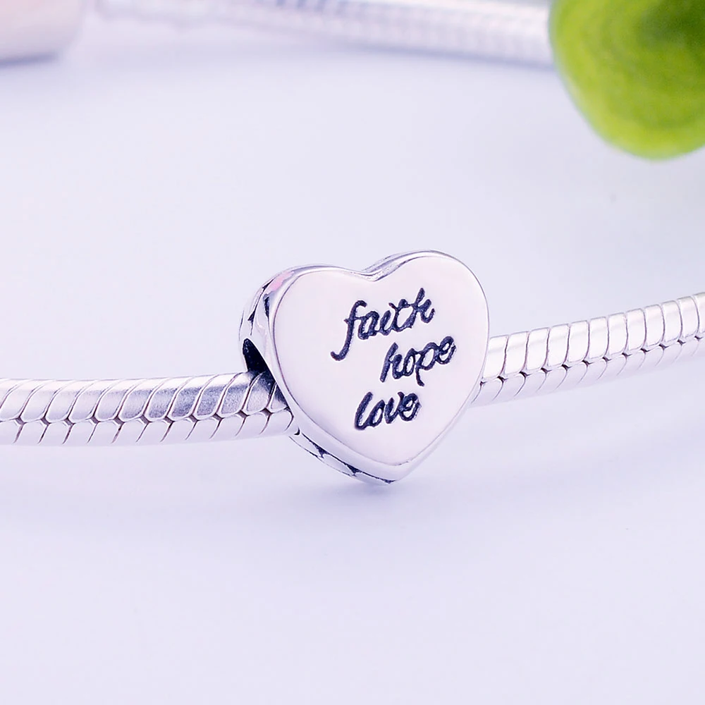 Браслеты шармы из серебра 925 пробы с надписью Faith Hope Love Heart|Бусины| |