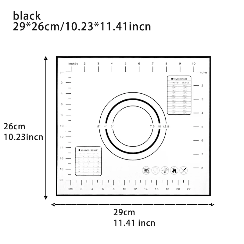 29x26cm black Коврик для выпечки из пищевого силикона, антипригарный коврик для выпечки, печь с высокой температурой, коврик для теста, помадка, кондитерские изделия, инструменты для приготовления пищи - Цвет: 29x26cm black