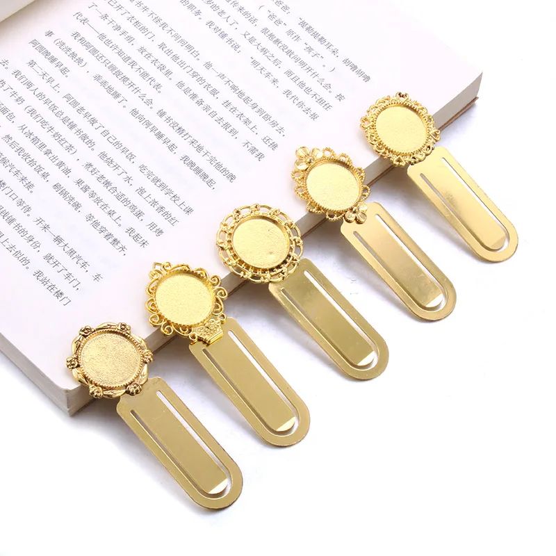 

5pcs/lot Gold Antique Vintage Retro Handmade Bookmark Cabochon Base Bookmark for 20mm Cabochon Cameo DIY Bookmarks Accessories