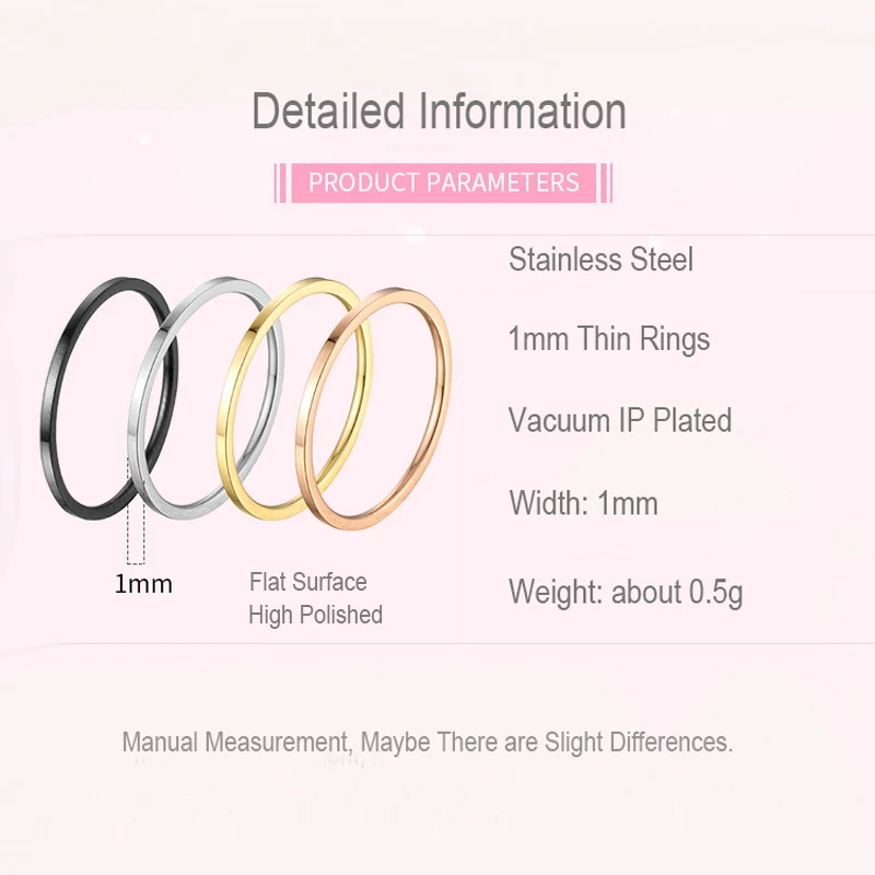Stainless Steel Rings Women Jewelry Size 3 To 10 1mm Thin Flat Rings
