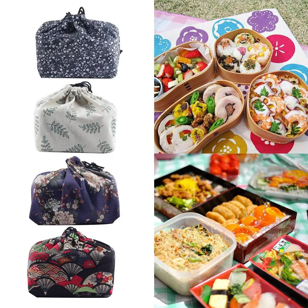 Сумка для ланча в японском стиле, сумка для ланча на шнурке, сумка-тоут Bento, переносная сумка для хранения ланча, сумка для хранения чая для пикника и путешествий