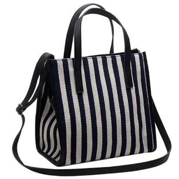 

Fashion Canvas Ladies Handbag Casual Striped Pattern Ladies Handbag Messenger Bag Blue Strips