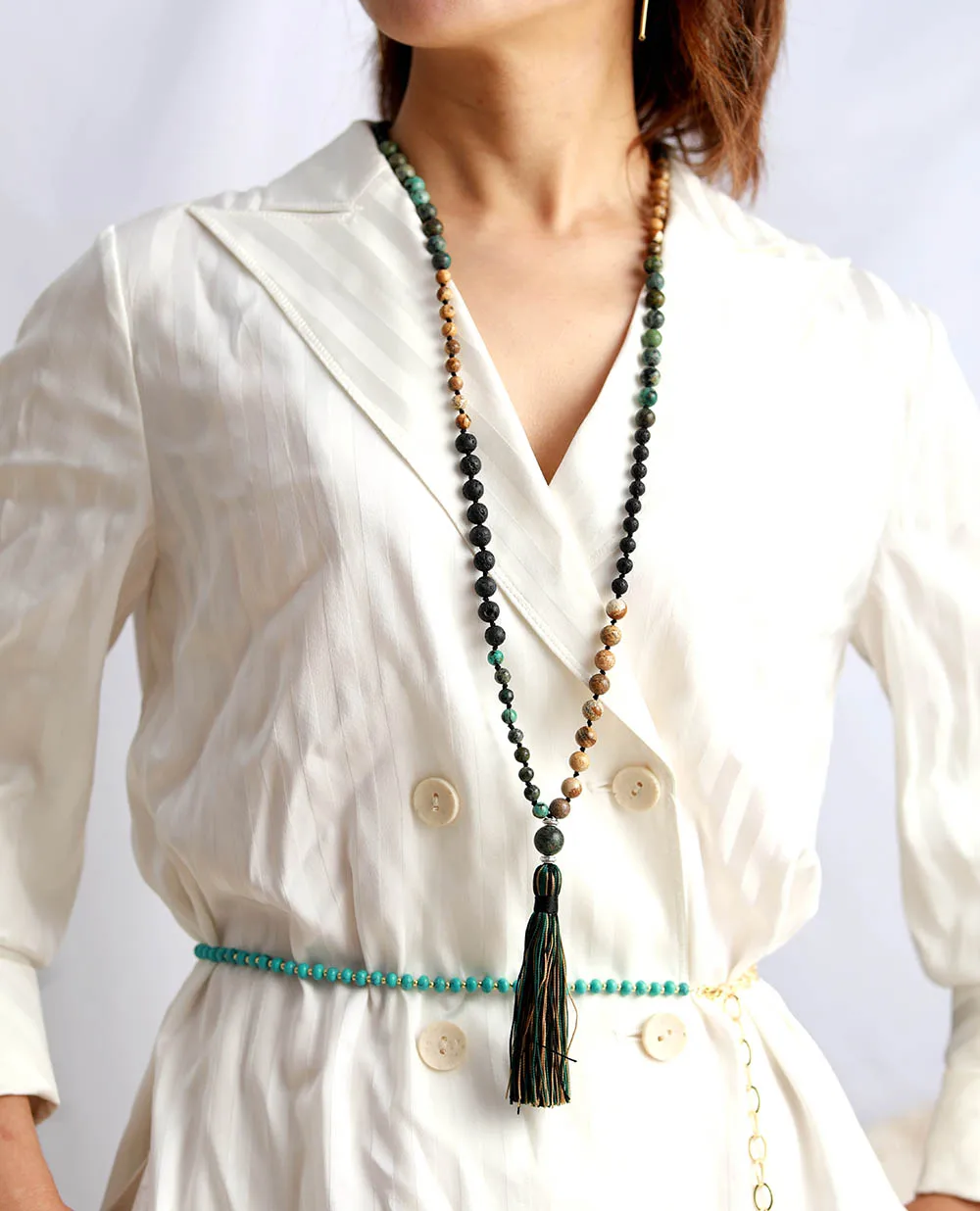 108 Beads Mala Natural Stone Lava Beads Long Tassel Necklace Women Bead Knotted Yoga Meditation Necklaces Jewelry - Image 3