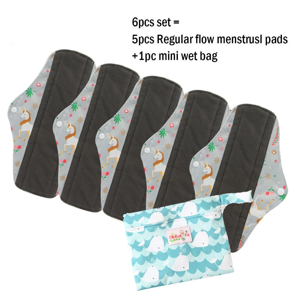 Ohbabyka 5 шт бамбуковые подушечки для мамы с 1 маленьким моющимся мешком моющиеся менструальные подушечки дышащие многоразовые гигиенические полотенца - Цвет: 32