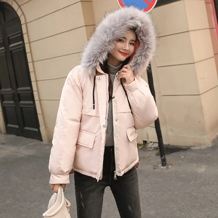 

Cotton Coat Women's 2018 Winter New Style Korean-Style CHIC Irregular Hooded Large Fur Collar Cotton-padded Clothes Solid Color
