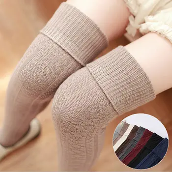 

Women Cable Knit Extra Long Boot Socks Over Knee Thigh High School Girl Socks