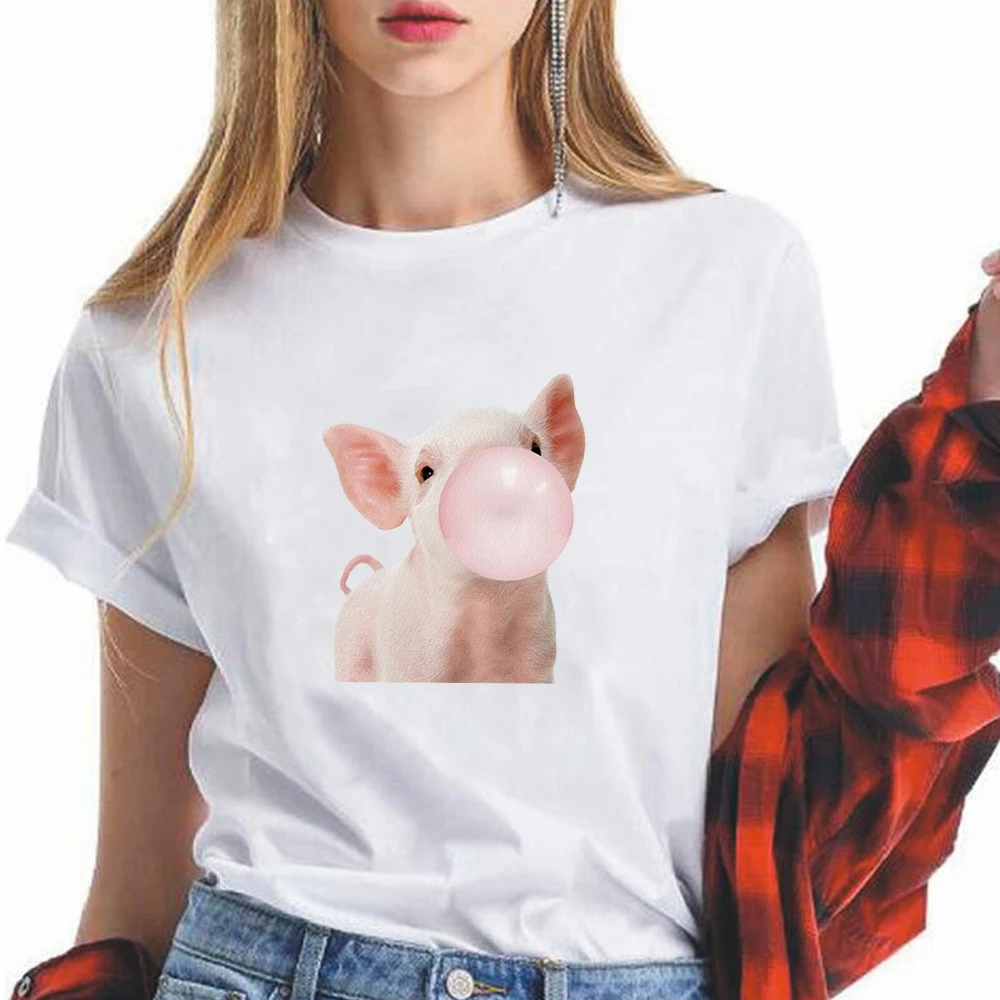 

Loose Cheap Creative New T Shirt Women Style Trendy Vogue T-shirt Cute pig blowing bubbles Graphic Breathable Print T Shirt