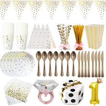 

White gold Dots Kids Birthday Decorations Party Supplies Baby Shower Disposable Tableware Set Plates Cups Napkins Kids Gifts