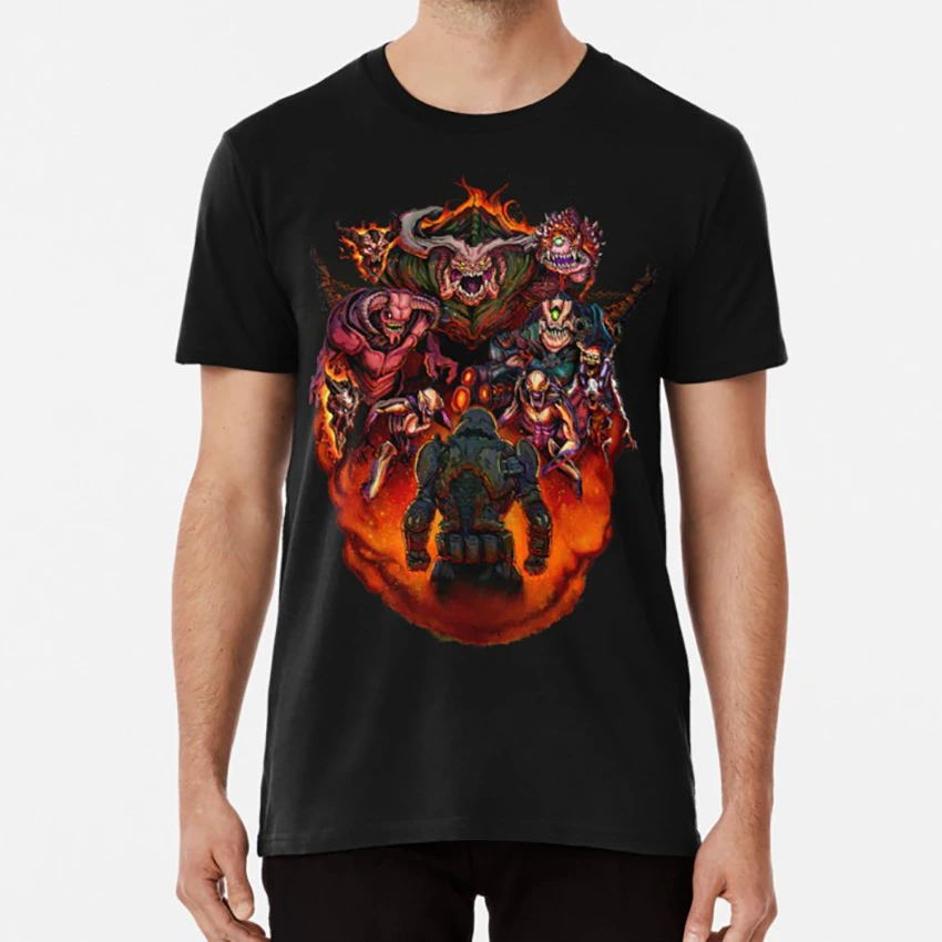 戦い地獄のよう 2 Tシャツ Tシャツ運命 2 ビデオゲームマリン兵士 Cacodemon ホラー Id ソフトウェア Id レトロゲーム T Shirts Aliexpress
