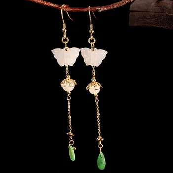 

products gold-plated earrings wholesale 925 sterling silver jewelry fashion women's DIY butterfly hetian jade pendant