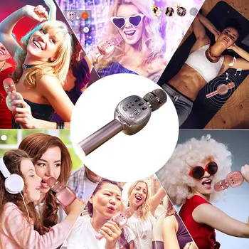 

Karaoke Microphone BT Wireless Phone Children's Self Recording Function Compatible With Android / iOS PC Aux Or Smartphone