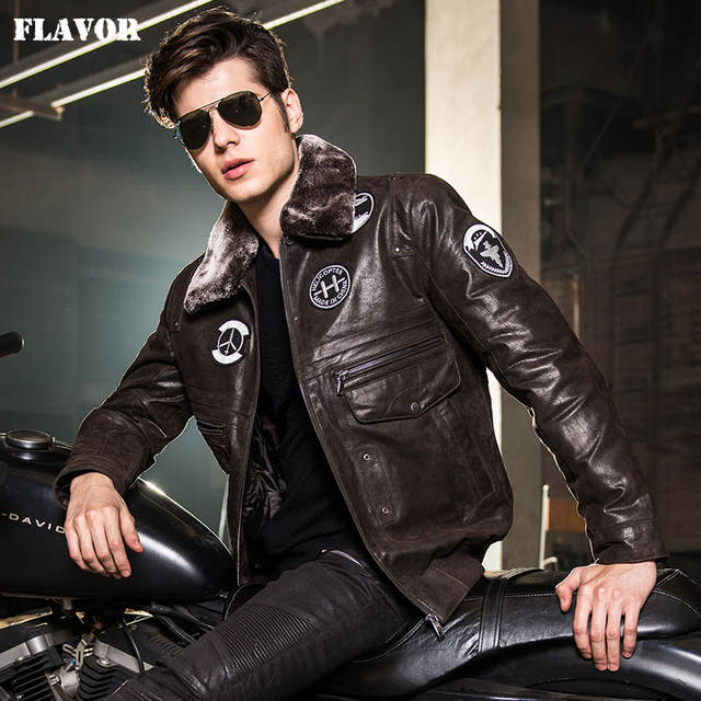 Men’s real leather jacket pigskin Genuine Leather jacket men leather coat air force flight jackets padding cotton warm