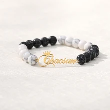 Natural Black Custom Name Lava & White Stone Beads Custom Name Bracelet  Mens Jewelry Buddha Dragon Bead Bracelet For Women