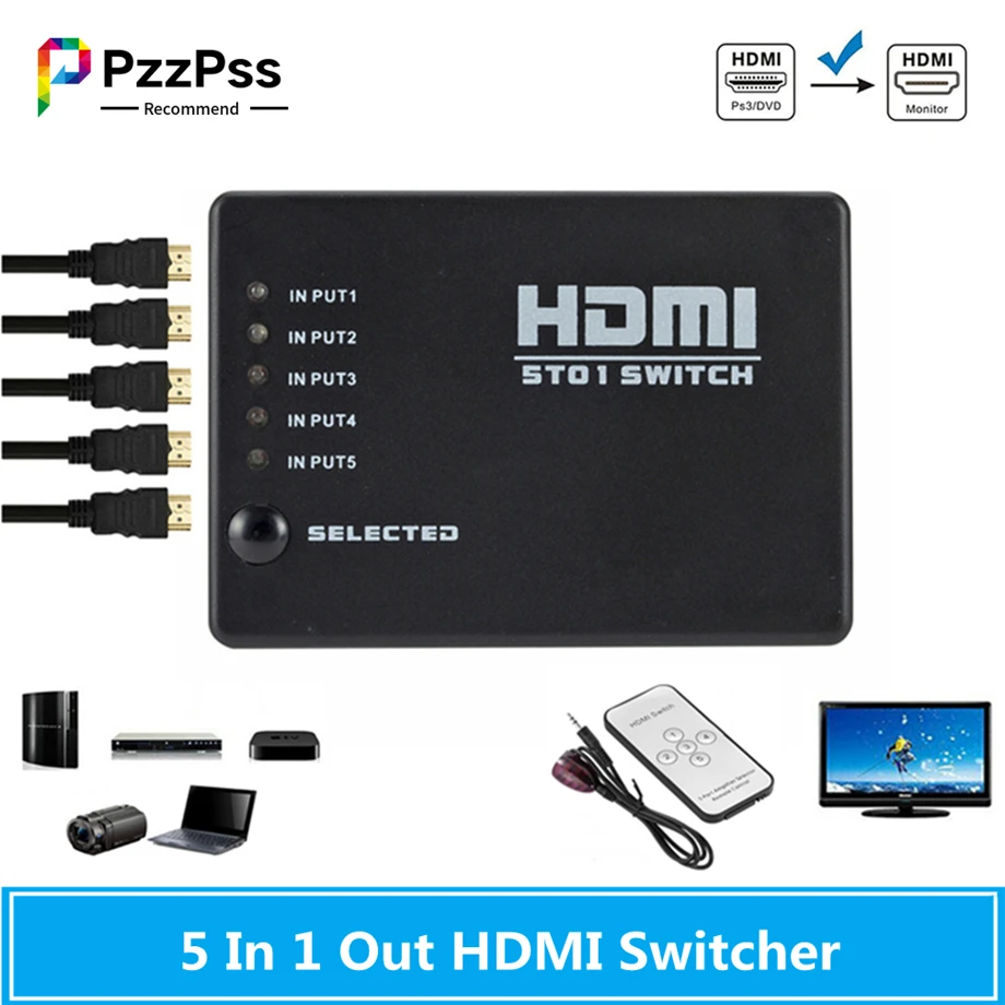 PzzPss 5 Порты и разъёмы видео HDMI переключатель в 1 выход сплиттер Hub ИК-пульт