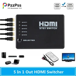 PzzPss – sélecteur de commutateur HDMI 5 en 1, commutateur Hub et télécommande IR 1080p pour HDTV PS3 DVD 