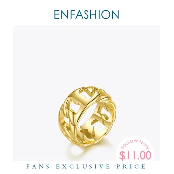 

ENFASHION Link Chain Ring Gold Color Punk Hollow Finger Rings For Women Accessories Stainless Steel Fashion Jewelry 2020 R204037