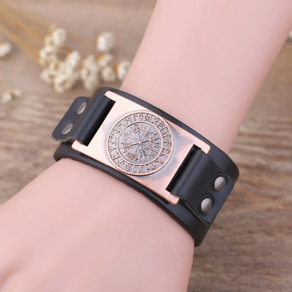 My Shape New Viking Vegvisir Compass Pendants Bangle Nordic Runes Men Jewelry Odin Symbol Leather Bracelets Gift