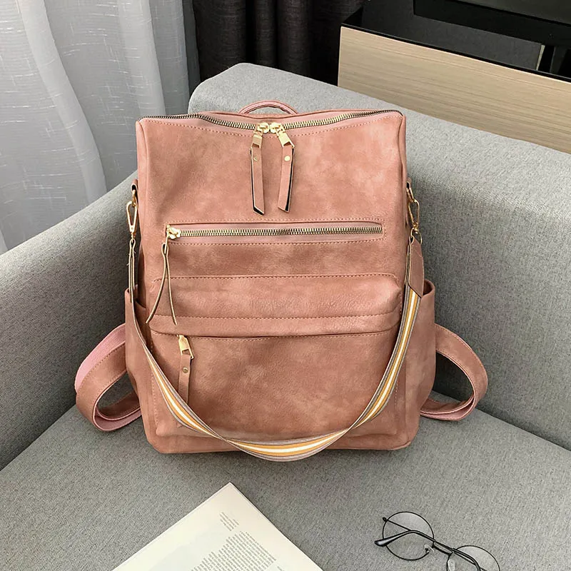 Женский рюкзак, большие школьные сумки для девочек-подростков, сумка через плечо, винтажные рюкзаки из искусственной кожи, многофункциональный Повседневный Рюкзак XA88H - Цвет: Pink
