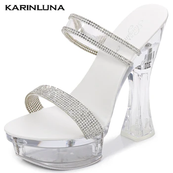 

Karinluna INS HOT Sexy Plus Size 43 Clear Platform High Heels Party Crystals Bling Summer Sandal Slippers Woman Shoes Women