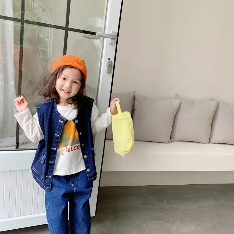 Tckids детская одежда настраиваемый 19 осенние нейтральные модели ретро микро эластичный текстурированный niu zi xi Пряжка жилет