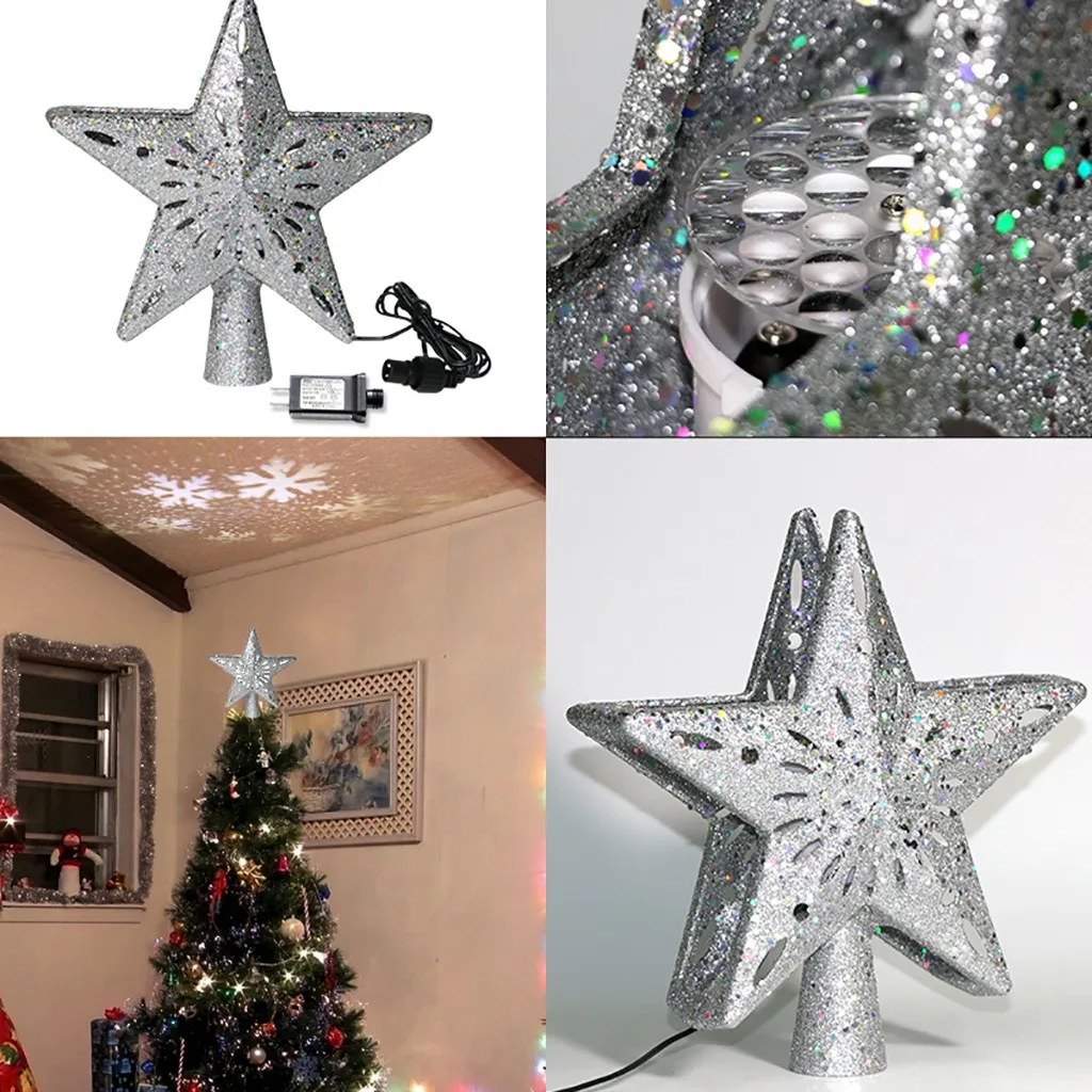 

Christmas Tree LED Star Tree Topper Decoration Lighting Battery Operated Xmas Treetop Christmas Home Store Projection light^35